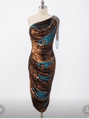 Jovani Womans peacock off shoulder Cocktail party prom dance Dress womans 2